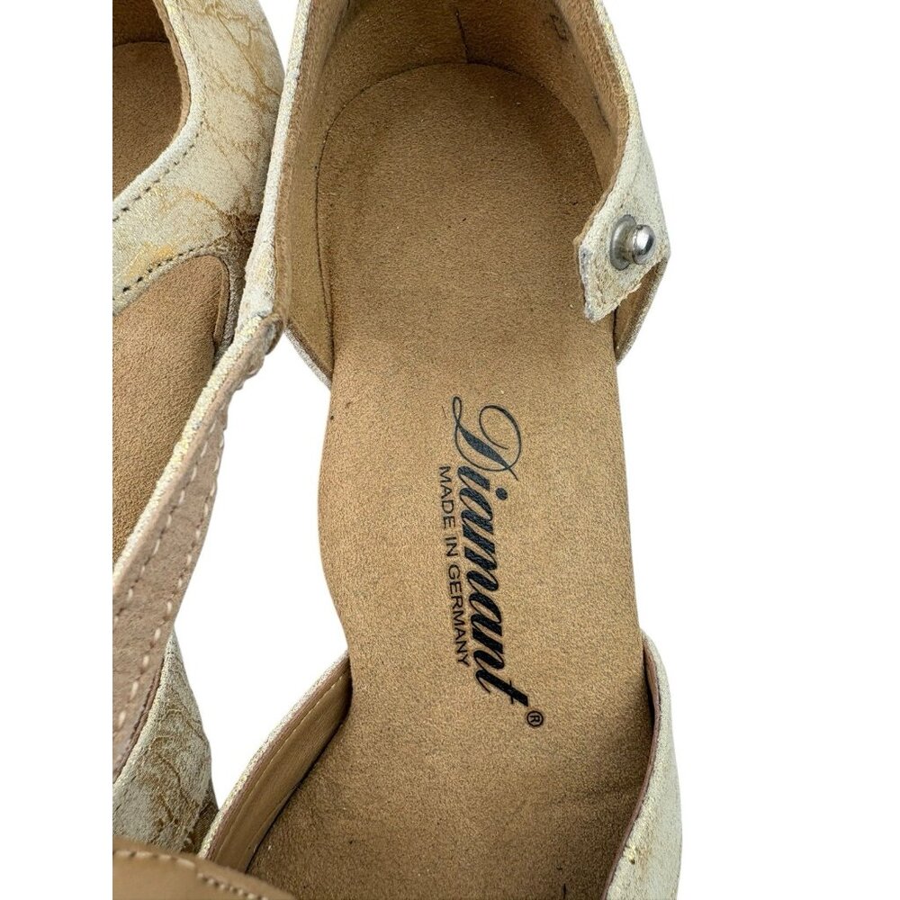 Diamant T-Strap Dance Shoes Girls Youth 3.5 Gold Metallic Leather Tango Salsa - Picture 13 of 16